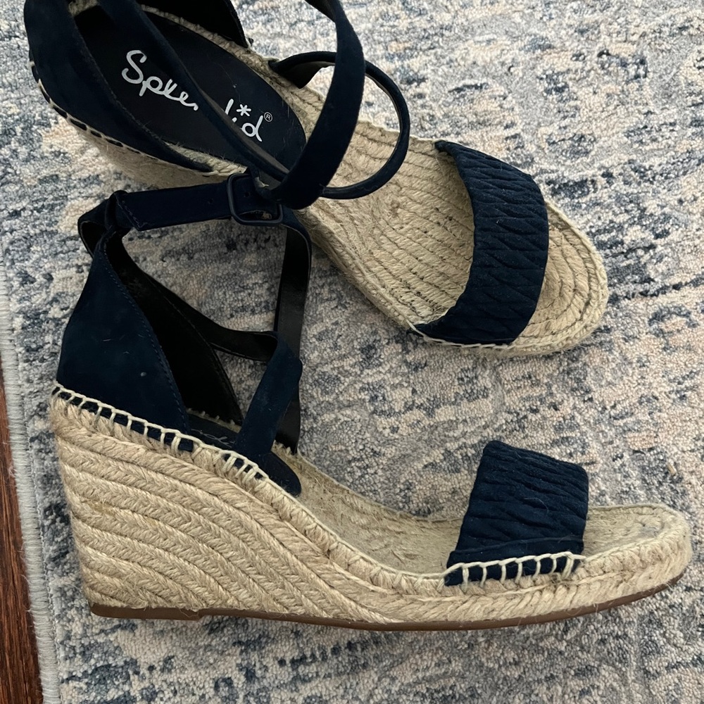 Blue suede espadrille sandals